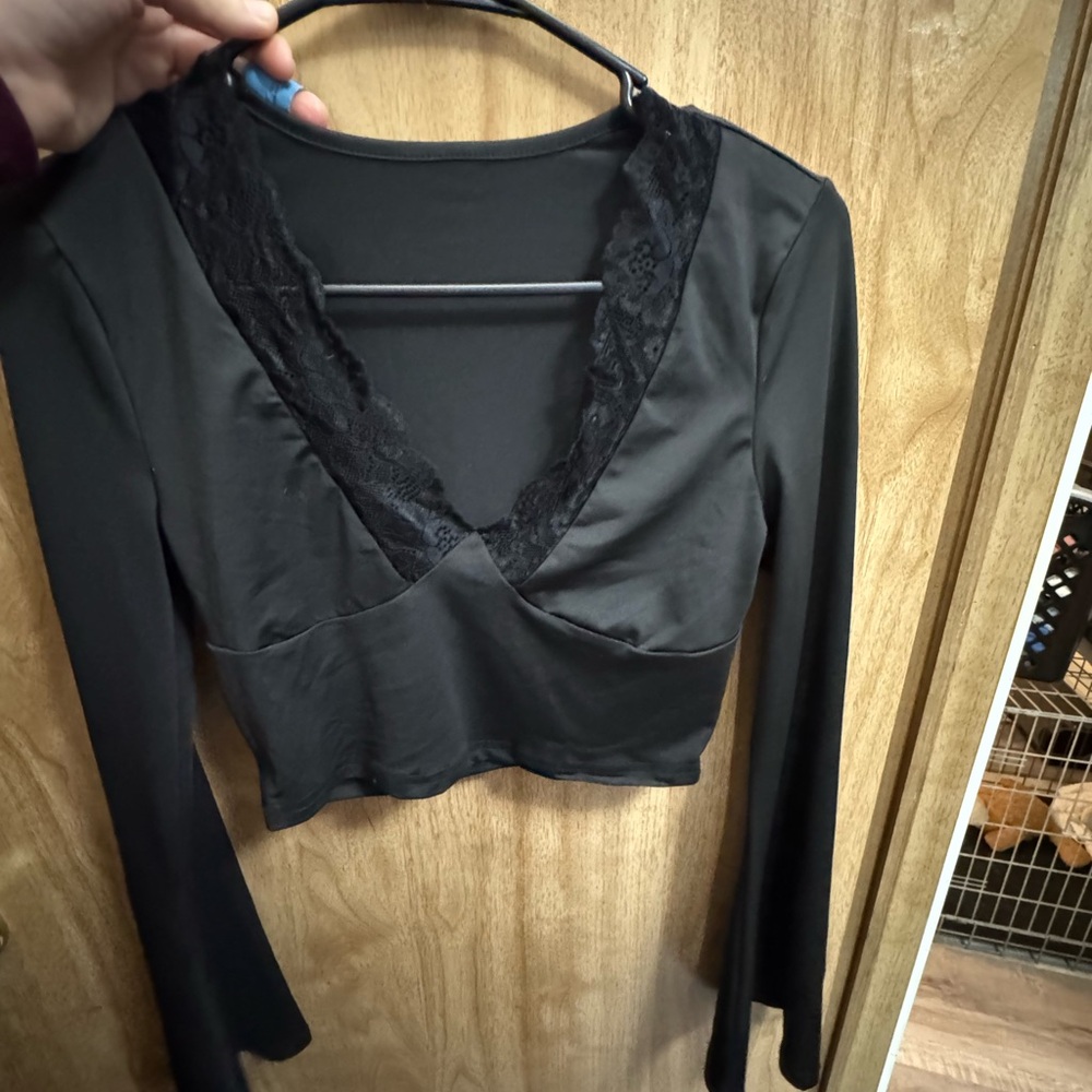 SHEIN Black Lace Accent Top